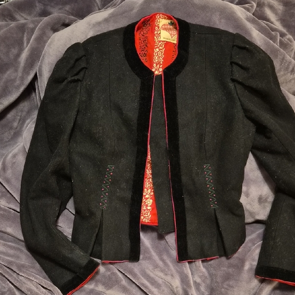 Elegant Austrian Black Wool Jacket with Red Accents